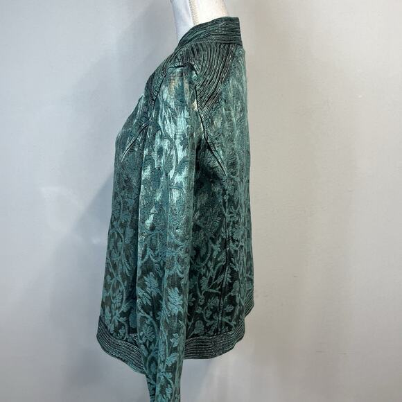 Coldwater Creek Oriental Asian Jacket size Extra Large Sage Green Black Brocade - Picture 8 of 10
